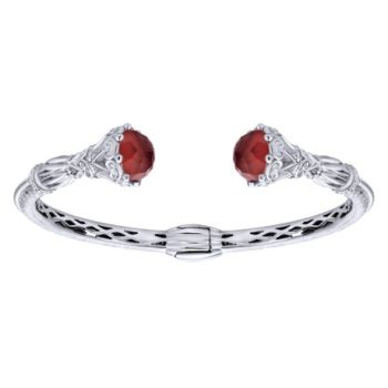 Rock Crystal & red Onyx Bangle In Silver 925/Stainless Steel BG3323MXJXR