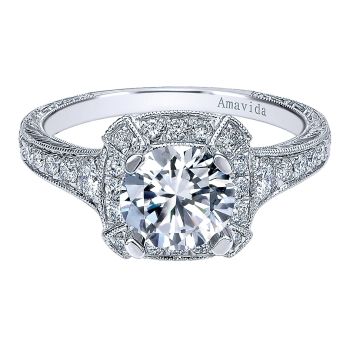 0.62 ct - Diamond Engagement Ring Set in 18k White Gold Diamond Halo /ER10029W83JJ-IGCD