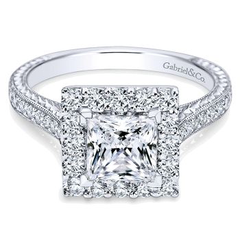 0.75 ct Diamond Engagement Ring - Set in 14k White Gold Diamond Halo /ER7481W44JJ-IGCD