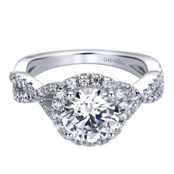 0.53 ct Diamond Engagement Ring - Set in 14k White Gold Diamond Halo /ER9372W44JJ-IGCD