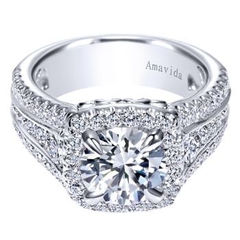 18K White Gold 1.56 ct Diamond Halo Engagement Ring Setting ER8448W83JJ