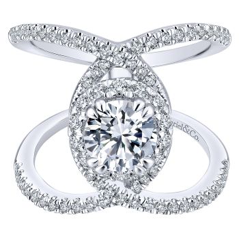 0.65 ct Diamond Engagement Ring - Set in 14k White Gold Diamond Halo /ER12643R4W44JJ-IGCD
