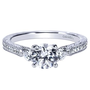 0.37 ct - 3 Stone Diamond Engagement Ring Set in 14K White Gold /ER8800W44JJ-IGCD