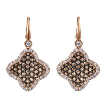 14k Pink Gold Diamond Champagne Diamond Leverback Earrings 1.10 ct EG12333K45CD