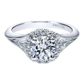 0.25 ct - Diamond Engagement Ring Set in 18k White Gold Diamond Halo /ER11708R4W83JJ-IGCD