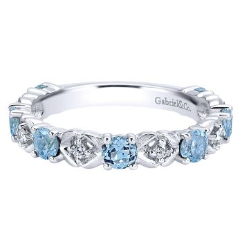 0.08 ct - Ladies' Ring
 14k White Gold Diamond Sky Blue Topaz Stackable /LR4928W44LB-IGCD