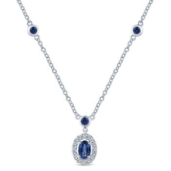 0.18 ct - Necklace
 14k White Gold Diamond And Sapphire Fashion /NK1107W45SA-IGCD