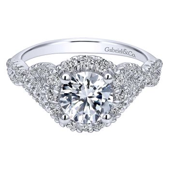 0.55 ct Diamond Engagement Ring - Set in 14k White Gold Diamond Halo /ER11722R4W44JJ-IGCD