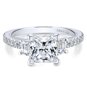 1.02 ct - 3 Stone Diamond Engagement Ring Set in 18k White Gold /ER12883S6W83JJ-IGCD