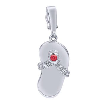 0.11 ct Round Cut Diamond and Ruby Charm Pendant set in 14K White Gold PT826W44RA