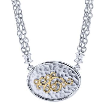 0.07 ct Round Cut Diamond Fashion Necklace Set in Two Tone 925 Silver & 18KT Yellow Gold NK2947MY5JJ