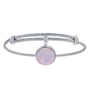 Bangle
 925 Silver/stainless Steel Rock Crystal&pink Mother Pearl Charm /BG3572MXJXP-IGCD