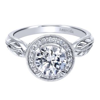 Gabriel & Co 18K White Gold 0.10 ct Diamond Halo Engagement Ring Setting ER11700R4W83JJ