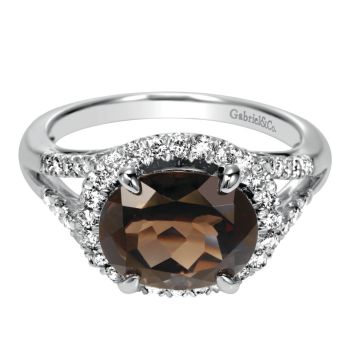 0.36 ct F-G SI Diamond Smoky Quartz Fashion Ladie's Ring In 14K White Gold LR6900W45SQ