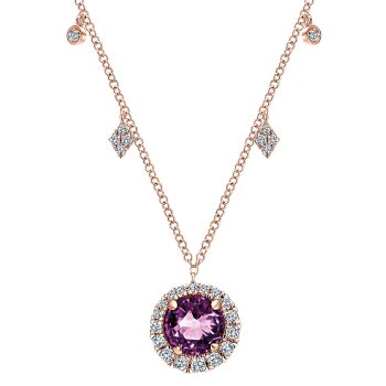 0.34 ct - Necklace
 14k Pink Gold Diamond Amethyst Fashion /NK4945K45AM-IGCD