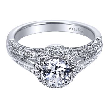 0.72 ct - Diamond Engagement Ring Set in 18k White Gold Diamond Halo /ER6144W83JJ-IGCD