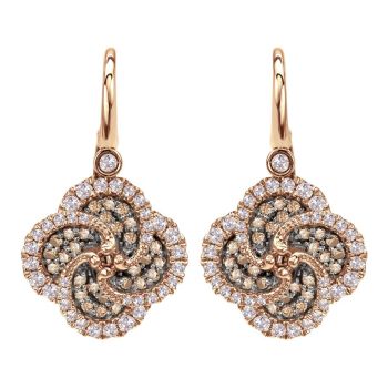 14k Pink Gold Diamond Champagne Diamond Leverback Earrings 0.90 ct EG12332K45CD