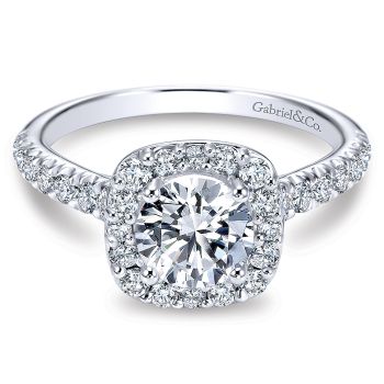 0.55 ct Diamond Engagement Ring - Set in 14k White Gold Diamond Halo /ER6872W44JJ-IGCD