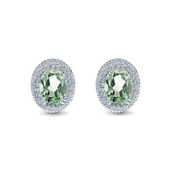 0.20 ct - Earrings
 14k White Gold Diamond Green Amethyst Stud /EG10928W45GA-IGCD