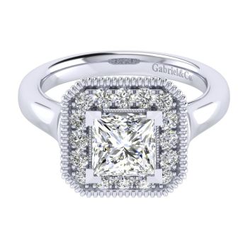 14K White Gold 0.45 ct Diamond Halo Engagement Ring