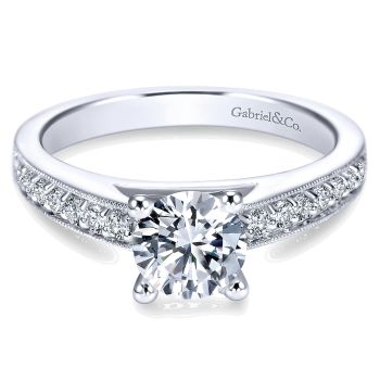 0.25 ct - Diamond Engagement Ring Set in 14k White Gold Straight Setting ER3858W44JJ-IGCD