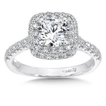 Double Cushion Halo Engagement Ring with Side Stones in 14K White Gold (0.58ct. tw.) /CR615W