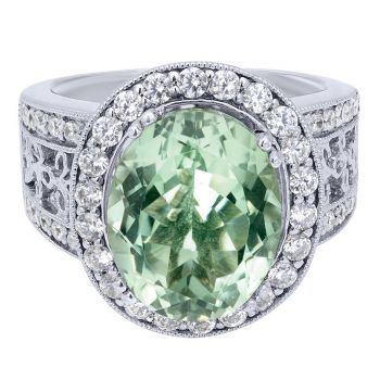 0.82 ct F-G SI Diamond Green Amethyst Fashion Ladie's Ring In 14K White Gold LR5141W44GA