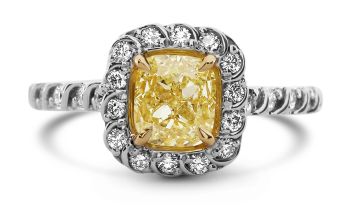 1.53 Ct Cushion Cut Fancy Yellow Halo Diamond Engagement Ring OS5001