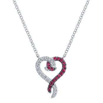 0.10 ct - Necklace
 14k White Gold Diamond And Ruby Heart /NK4023W44RA-IGCD