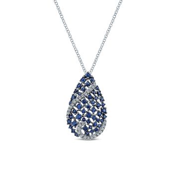 0.16 ct - Necklace
 14k White Gold Diamond And Sapphire Fashion /NK4860W45SA-IGCD
