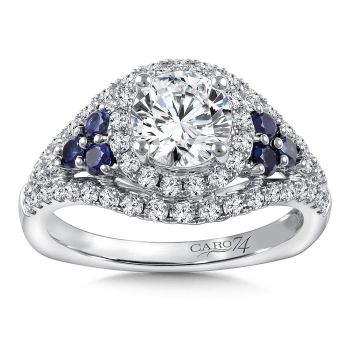 Diamond & Blue Sapphire Halo Engagement Ring Mounting in 14K White Gold with Platinum Head (.63 ct. tw.) /CR801W-BSA