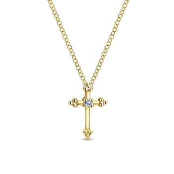 0.02 ct - Necklace
 14k Yellow Gold Diamond Cross /NK1695Y45JJ-IGCD