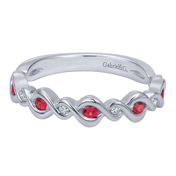 0.07 ct - Ladies' Ring
 14k White Gold Diamond And Ruby Stackable /LR50249W45RA-IGCD