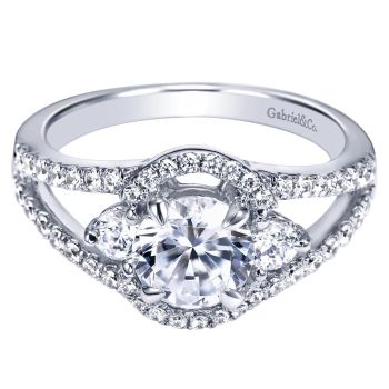 14K White Gold 0.55 ct 3 Stones Diamond Engagement Ring Setting ER5374W44JJ