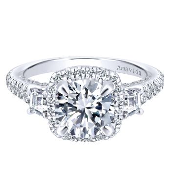 1.24 ct - Diamond Engagement Ring Set in 18k White Gold Diamond Halo /ER12872R6W83JJ-IGCD