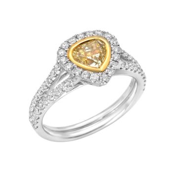 Fancy Yellow Trllion Shape Diamond Halo Ring in a Split Shank Setting Set in 18kt White and Yellow Gold /SER15504Y