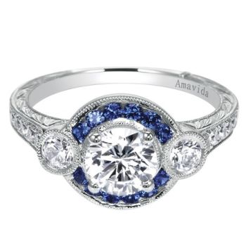 Gabriel & Co Platinum 0.40 ct Diamond and Sapphire Halo Engagement Ring Setting ER6496PT3SA