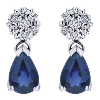 14k White Gold Diamond and Sapphire Drop Earrings 0.14 ct EG647W45SB