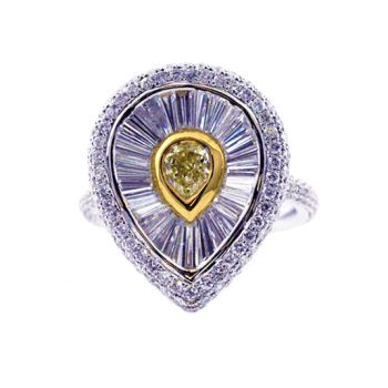 Fancy Yellow Pear Shape Diamond Ring set in 18kt White and Yellow Gold /SER8223Y