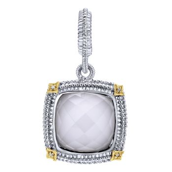 925 Silver/18k Yellow Gold Diamond Rock Crystal&white Agate Fashion Pendant PT9365MY5XW