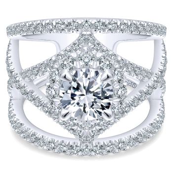 1.28 ct Diamond Engagement Ring - Set in 14k White Gold Diamond Halo /ER12646R4W44JJ-IGCD