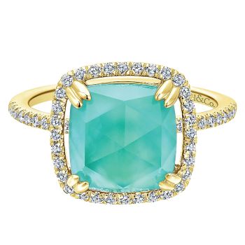 0.25 ct - Ladies' Ring
 14k Yellow Gold Diamond Rock Crystal&white Mother Pearl&green Onyx Fashion /LR50946Y45MG-IGCD