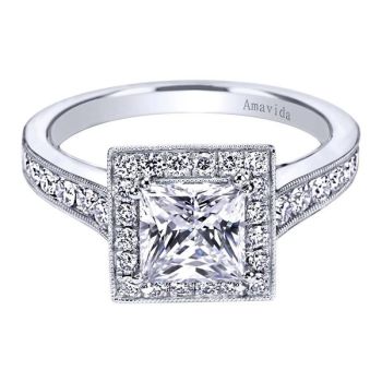Gabriel & Co 18K White Gold 0.58 ct Diamond Halo Engagement Ring Setting ER7189W83JJ