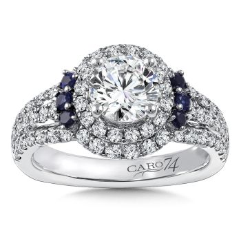 Diamond & Blue Sapphire Halo Engagement Ring Mounting in 14K White Gold with Platinum Head (.76 ct. tw.) /CR802W-BSA
