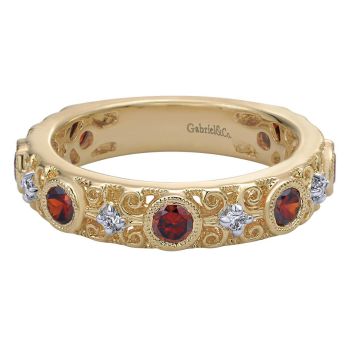 0.08 ct F-G SI Diamond Garnet Stackable Ladie's Ring In 14K Yellow Gold LR4844Y44GN