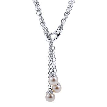 925 Silver Pearl Lariat Necklace NK2797SVJPL