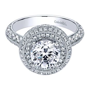 1.03 ct - Diamond Engagement Ring Set in 14k White Gold Double Halo /ER9439W44JJ