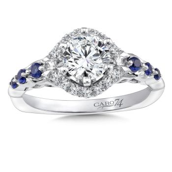 Diamond and Blue Sapphire Engagement Ring Mounting in 14k White Gold with Platinum Head (.13 ct. tw.) /CR366W-BSA