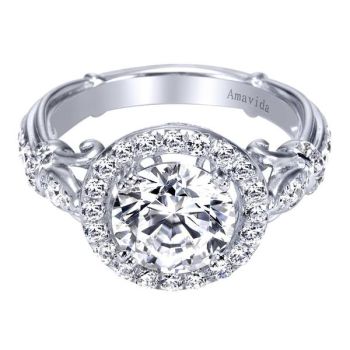 Gabriel & Co 18K White Gold 0.85 ct Diamond Halo Engagement Ring Setting ER5405W84JJ
