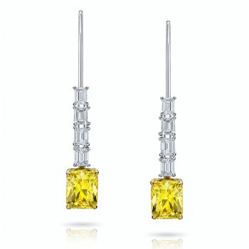 4.70 Carat Radiant Cut Yellow Sapphires and Diamond Earrings